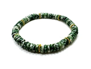 Tree Agate Rondelle Beaded Stretch Bracelet 6.5" – 6mm Gemstone with Gold Spacer - Picture 1 of 2