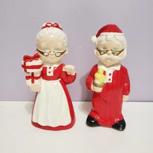 Mr. Mrs. Santa Claus Christmas Vintage Ceramic Figurines Country Home Decor 7"  - Picture 1 of 13