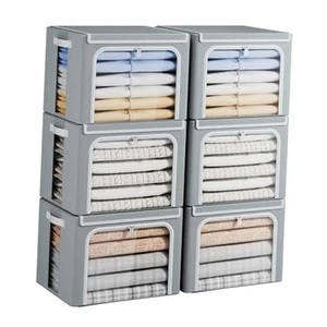 Clothes Storage Bins with Metal Frame, Foldable Clothing Storage Bin with - Picture 1 of 7
