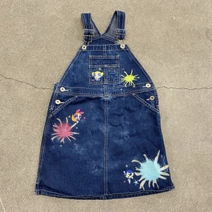 VTG Cartoon Network Powerpuff Girls Bib Overalls Skirt Girls M 7/8 Denim 2002 - Picture 1 of 10