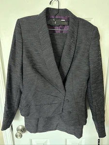 TAHARI Sakko Blazer Damen lila grau Crop Druckknöpfe vorne gefüttert Rock Anzug Gr. 4 - Bild 1 von 7