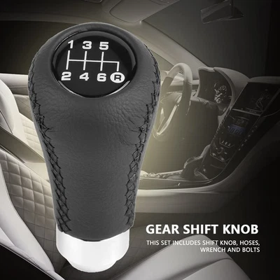 Universal 6 Speed Gear Shift Knob - PU Leather With 3 Hoses Black - Image 1 of 4