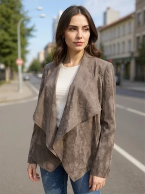 Chaqueta Kut From The Kloth Imitación Gamuza Frente Abierto Marrón Frente Asimétrico L Foto 1 de 4