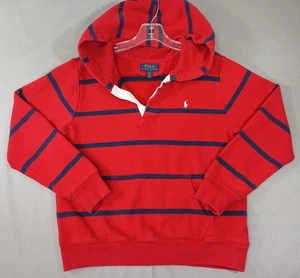 Polo Ralph Lauren Hoodie Mens Large Red Blue Striped Pullover Sweatshirt Hooded - Picture 1 of 10