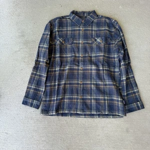 Patagonia Camicia Flanella Uomo L Marrone Navy Plaid Manica Lunga Bottoni - Foto 1 di 5
