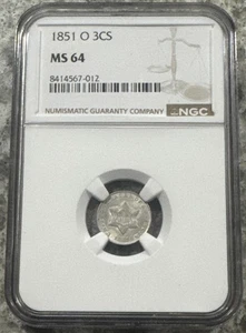 1851 O 3CS Three Cent Silver NGC MS64 - Picture 1 of 4