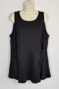 Torrid Women Size 2 18/20 2X Black Peplum Top Sleeveless Front Double Lace Up - Picture 1 of 7