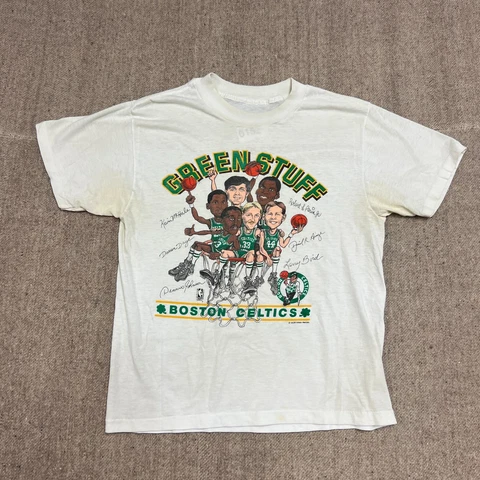 Vintage Boston Celtics Shirt Mens Medium White 1980s Green Stuff Salem Sports Cover