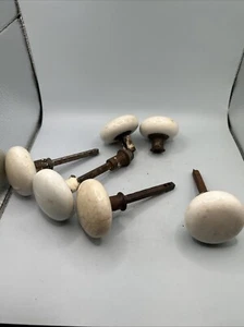 Vintage White Porcelain Door Knobs Lot Of 6 - Picture 1 of 11