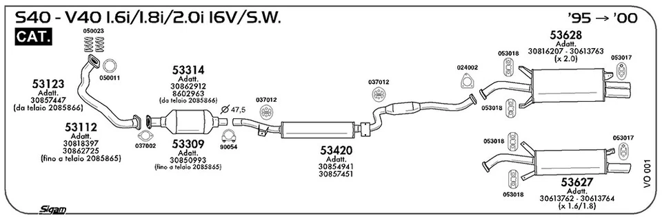 MARMITTA POSTERIORE PER VOLVO S40 1,6i/1,8i/2,0i 16V/S.W. KAT 1995/2000 - Imagen 1 de 1