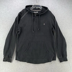 Volcom Mens Sweater Large L Black Thermal Long Sleeve Camisa Hooded - Picture 1 of 15