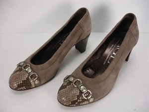 AGL ATTILIO GIUSTI LEOMBRUNI TAN SUEDE SNAKE MOC CAP TOE PUMP SHOES WOMEN'S 37 - Picture 1 of 9