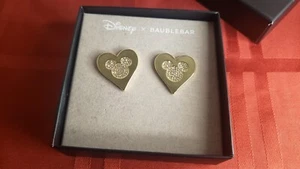DISNEY X BAUBLEBAR MICKEY MOUSE IN CRYSTAL PAVE GOLD-TONE HEART STUD EARRINGS - Picture 1 of 6