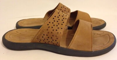 Sandalias COLUMBIA Mujer 11 M Doble Banda Deslizables Cuero Perforado Marrón Distress Foto 1 de 4