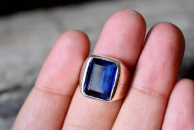 Smeraldo Taglio Iolite Quarzo Anello 925 Argento Sterling Portafortuna Sigillo - Immagine 1 di 4