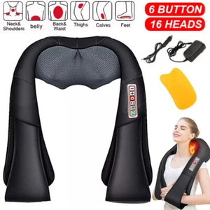 Electric Shiatsu Back Neck Shoulder Massager with Heat Kneading Body Car Home UK - Picture 1 of 18