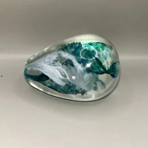 Ocean glass egg shaped paperweight 3 inches Teign valley hlass?? - Picture 1 of 2
