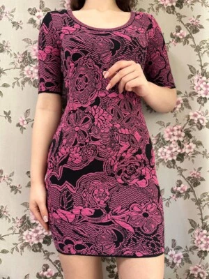 Missoni Floral Intarsia Knit Bodycon Stretch Pink Floral Short Dress Sz IT42 - Image 1 of 4