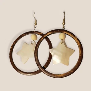 Claire's Round Brown Earring for women with Ivory star,Good For travel,holiday.. - Picture 1 of 3