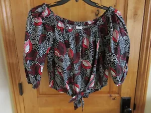 A NEW DAY OFF SHOULDER BLOUSE SIZE S VIBRANT FLORAL BALLOON SLV LTWEIGHT COTTON - Picture 1 of 5