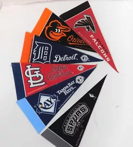 MLB Mini Pennant in feltro lotto 6 Spyrs, Rays, Cardinl, Detroit, Orioles, Falcons 9X4 - Foto 1 di 4