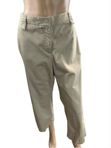 Land's End Women's Beige Wide Leg Cropped Khaki Pants 12 Preppy Light Academia - Picture 1 of 14