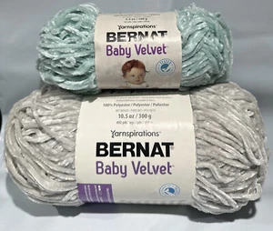 2 BERNAT BABY VELVET 1 in MISTY GRAY 492yds/10.5oz & 1 MISTY GREEN 3.5oz/163yds - Picture 1 of 3