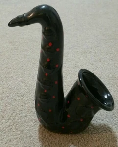 9" saxophone 1987 Enesco imports plaster black red jazz instrument jar vase cup - Picture 1 of 10