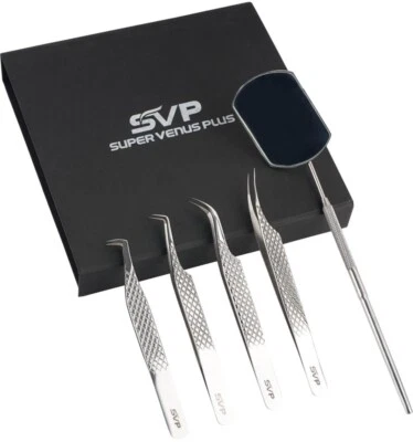 Tweezers | Lash Extension Tweezers Set | 5 Pieces Stainless Steel Eyelash Mirror - Image 1 of 4