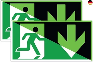 2 Stück Notausgangsschild nachleuchtend Pfeil nach Unten | 300x150mm VINYL - Bild 1 von 6