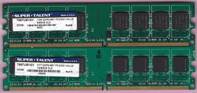 2GB 2x1GB PC2 5300 DDR2-667 SUPERTALENT T667UB1GV SUPER*TALENT Ram Memory Kit - Image 1 of 4