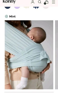 Konny 婴儿包裹式背带薄荷绿色大号带盒柔软有弹性 9-44 磅 — 第 1/4 张图片