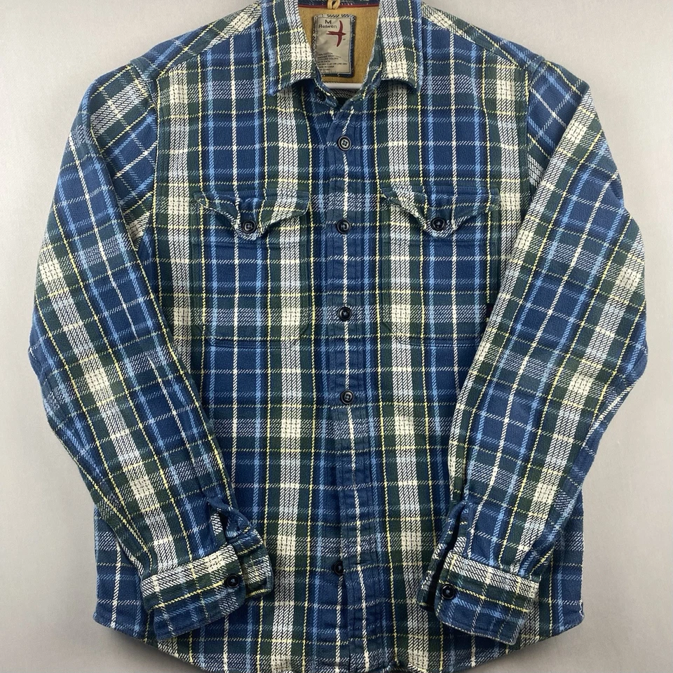 Camisa Relwen Para Hombre Mediana Azul Verde Cuadros Tartán Franela Cepillada Manta Algodón Foto 1 de 4