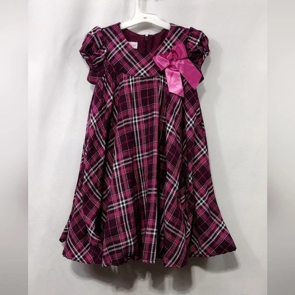 Bonnie Jean Metallic Plaid Dress Girls 5 Pink Babydoll Princess Holiday Party - Image 1 of 4