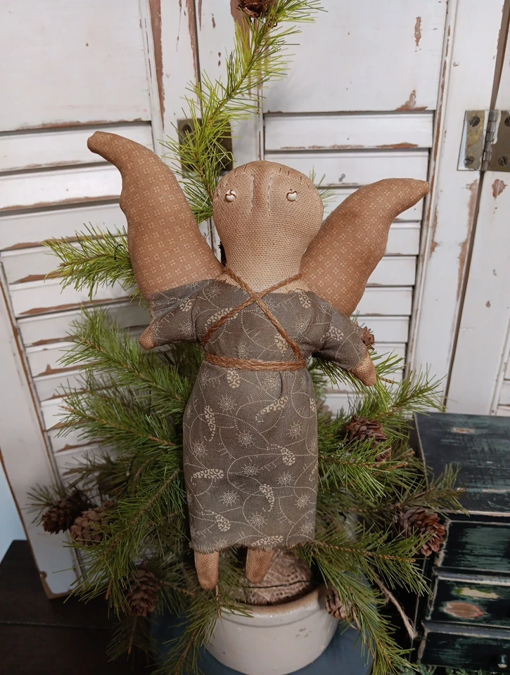Primitive Folk Art  Cupboard Prairie Doll Angel Ornament  - Image 1 of 1