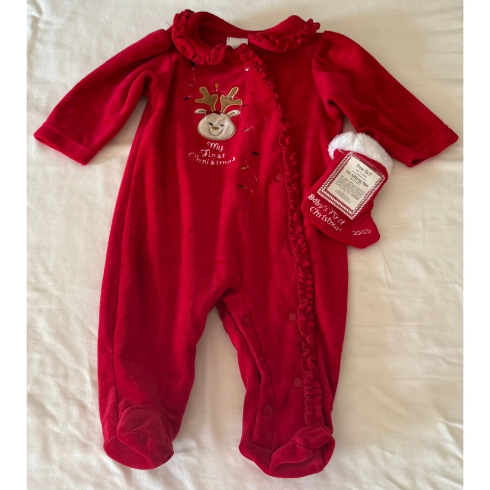 Bright Future 3-6M rojo cama | Mi primera Navidad 2005 reno + medias Foto 1 de 1