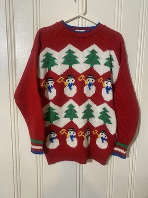 Suéter tejido de colección Lord & Taylor Young Americans muñecos de nieve y árboles de Navidad vacaciones talla M Foto 1 de 4