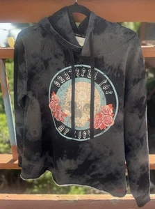 Peace Love World Hoodie “Grateful For My Life” Skull Roses Graphic Small tie dye - Picture 1 of 7