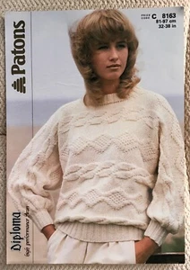 🌟VINTAGE PATONS KNITTING PATTERN 8163 FOR DOLMAN SWEATER IN ARAN ~32 - 38” 1985 - Picture 1 of 2