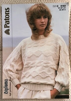 🌟VINTAGE PATONS KNITTING PATTERN 8163 FOR DOLMAN SWEATER IN ARAN ~32 - 38” 1985 - Image 1 of 2
