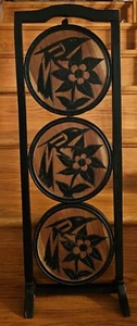 VTG Wood Folding Pie Cake Rack Stand 3 Tier Decorative Carved Bird Flower 31x10 - Picture 1 of 11