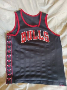 Chicago Bulls Shirt Mens S M Black Red Tank Top Repeating Logo NBA 2 S Holes  - Picture 1 of 7