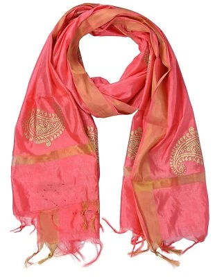 Lindo vestido étnico rosa Dupatta xale chunni mistura de seda feminino e feminino  - Imagem 1 de 4