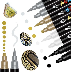 Acrylstifte Für Steine Wasserfest Dual Brush Tip 8Pcs Metallic Marker Stifte Set - Bild 1 von 7