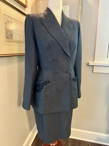 1990s Thierry Mugler Gray Wool Blend Snap Pencil Skirt Suit Size 40 - Picture 1 of 11