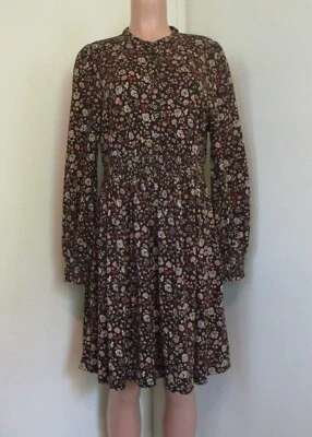 BODEN COTTON BLACK FLORAL PRINT LONG SLEEVE 1/2 BUTTON JERSEY SHIRT DRESS,  14R - Image 1 of 4