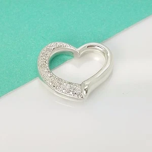 Brand New Signed HOB Sterling Silver .18ct Open Heart Curved Diamond Pendant QVC - Picture 1 of 8