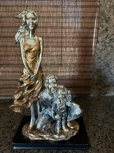 Family Sculpture Painted Resin Figurine Tabletop Mom, Dad, Son~~~ Very Unique!! - Picture 1 of 10