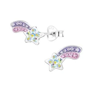Kids Sterling Silver Pink Purple and Crystal Shooting Star Stud Earrings - Picture 1 of 1