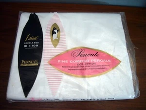 Vintage White Fine Combed Percale Full Flat Double Sheet Penneys Pencale New - Picture 1 of 3